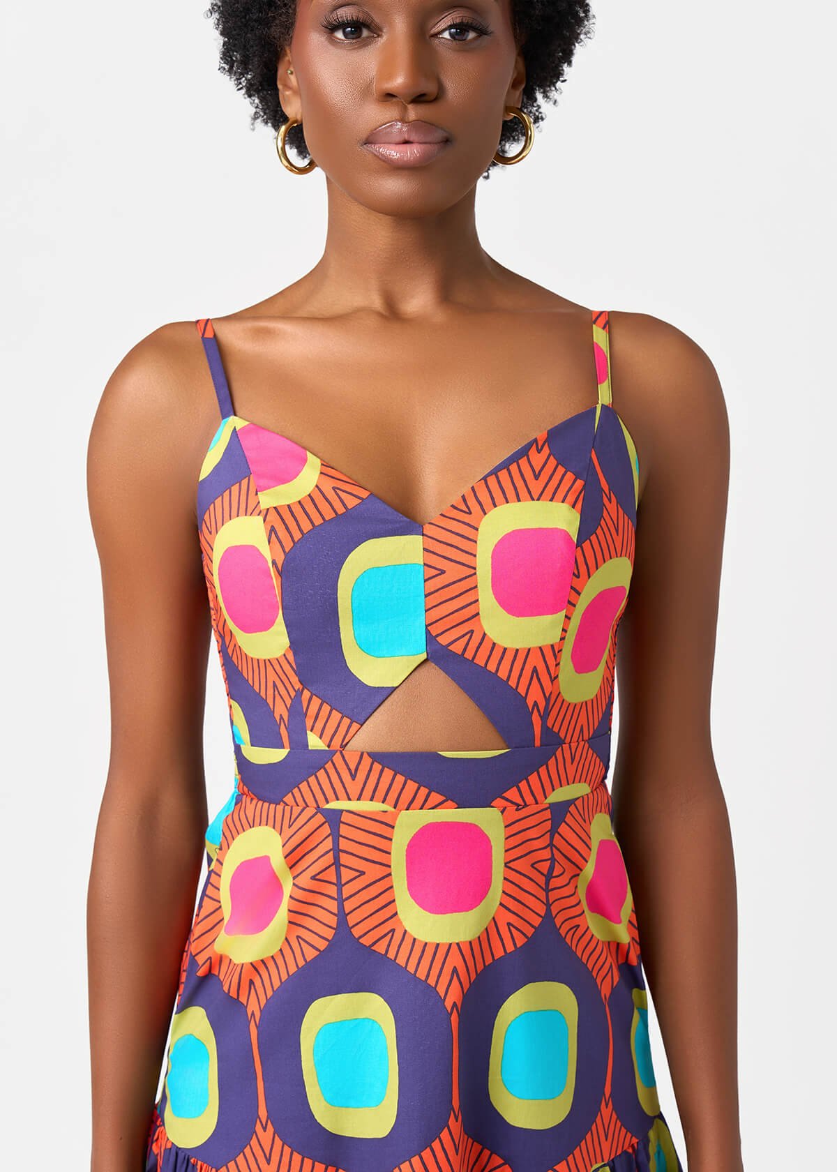 Kenyatta Women's African Print Maxi Dress (Orange Navy Mod) - D'IYANU