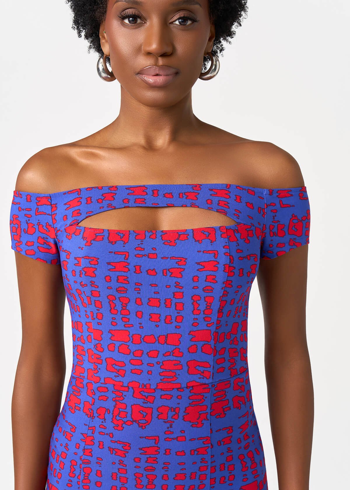 Keruba Women's African Print Fitted Dress (Red Blue Adire) - D'IYANU