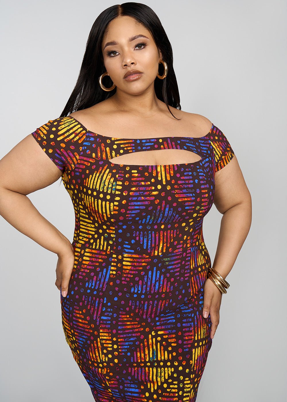 Keruba Women's African Print Stretch Dress (Sunset Adire) - Clearance - D'IYANU