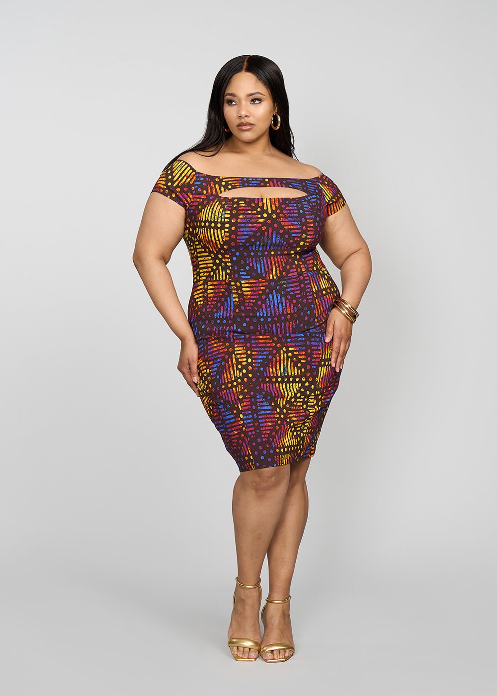 Keruba Women's African Print Stretch Dress (Sunset Adire) - Clearance - D'IYANU