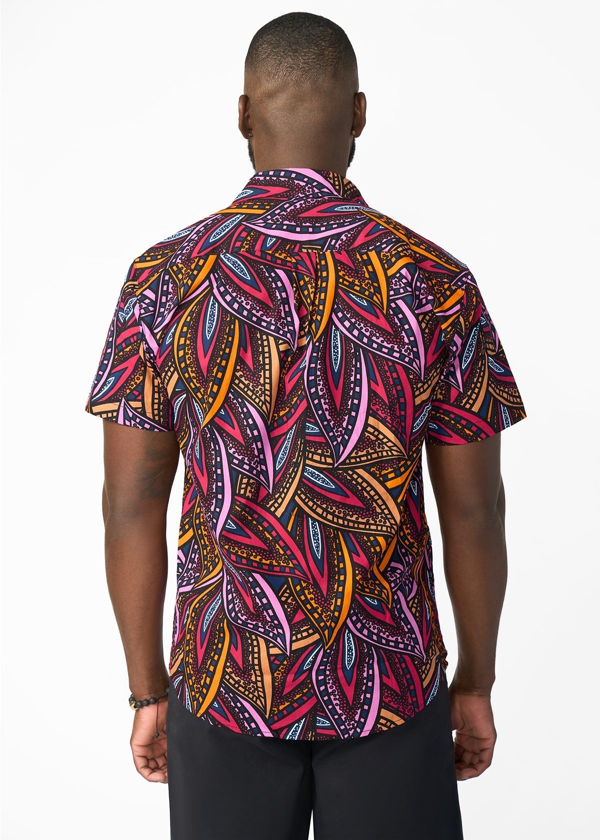 Keyon Men's African Print Button-Up Shirt (Sunset Leaves) - D'IYANU