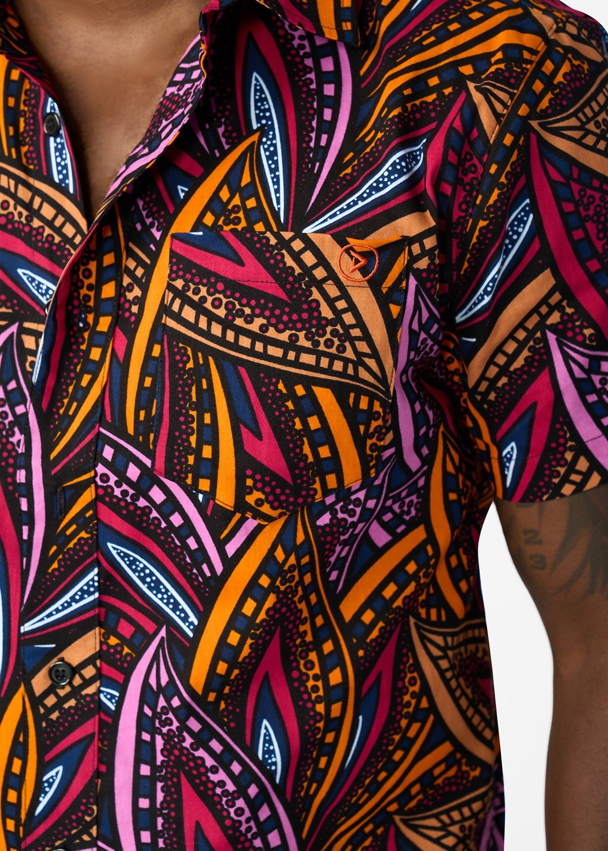 Keyon Men's African Print Button-Up Shirt (Sunset Leaves) - D'IYANU