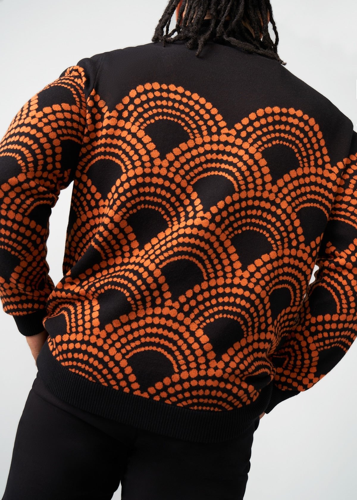 TEST Kibo Men's African Print Quarter-Zip Sweater (Black Amber Dots) - D'IYANU