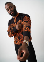 TEST Kibo Men's African Print Quarter-Zip Sweater (Black Amber Dots) - D'IYANU