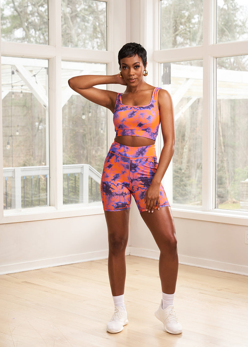 Kimba Women's African Print Biker Shorts (Sunset Tie Dye)