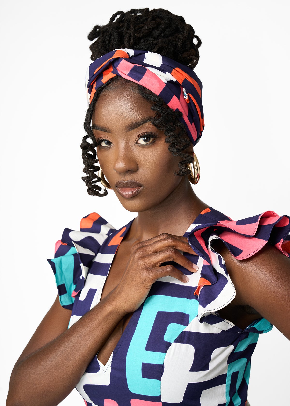 Women's African Print Headwrap/Scarf (Confetti Kuba) - D'IYANU