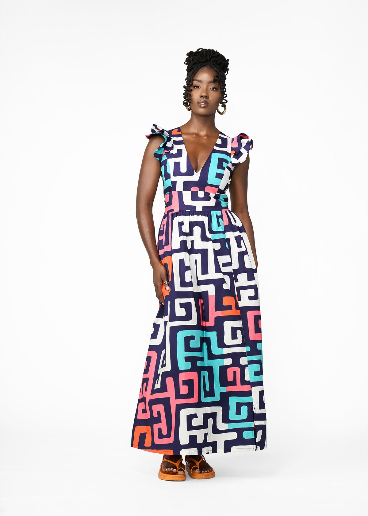 Lelisa Women's African Print Maxi Dress (Confetti Kuba) - D'IYANU