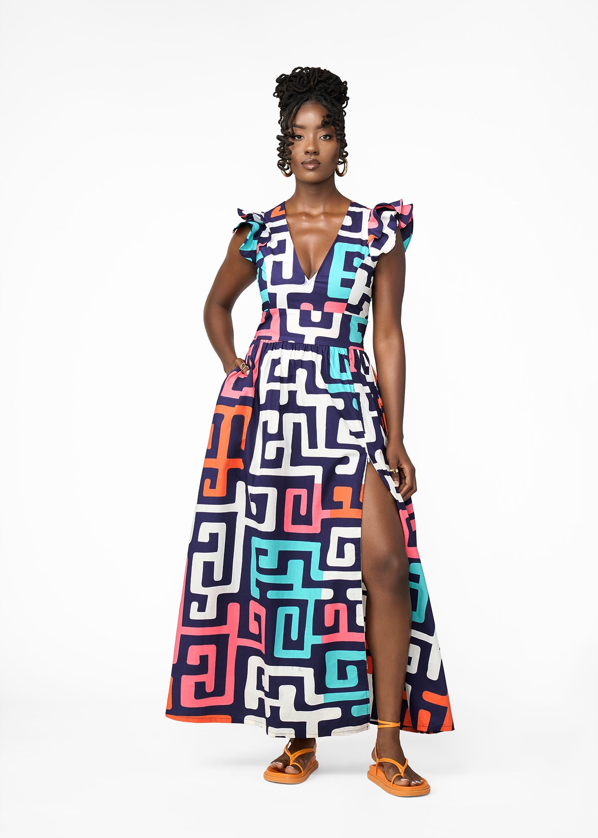 Lelisa Women's African Print Maxi Dress (Confetti Kuba) - D'IYANU