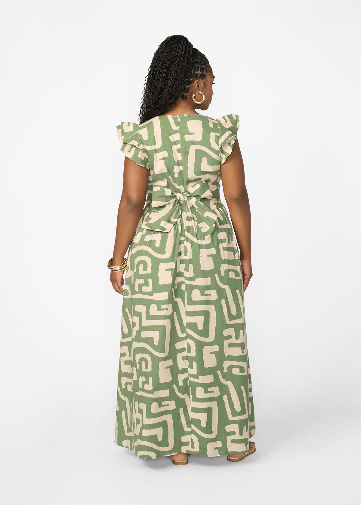 Lelisa Women's African Print Maxi Dress (Olive Geometric) - D'IYANU