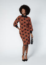 Zania Women's African Print Sweater Dress (Black Amber Dots) - D'IYANU