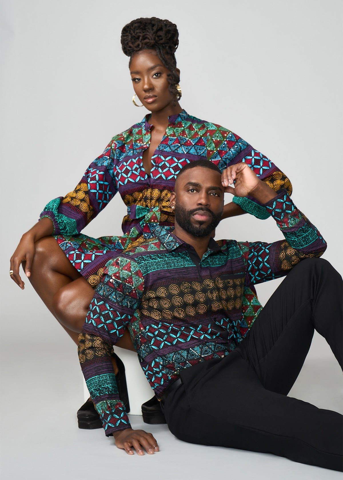 Malia Women's African Dress (Teal Maroon Multipattern) - D'IYANU