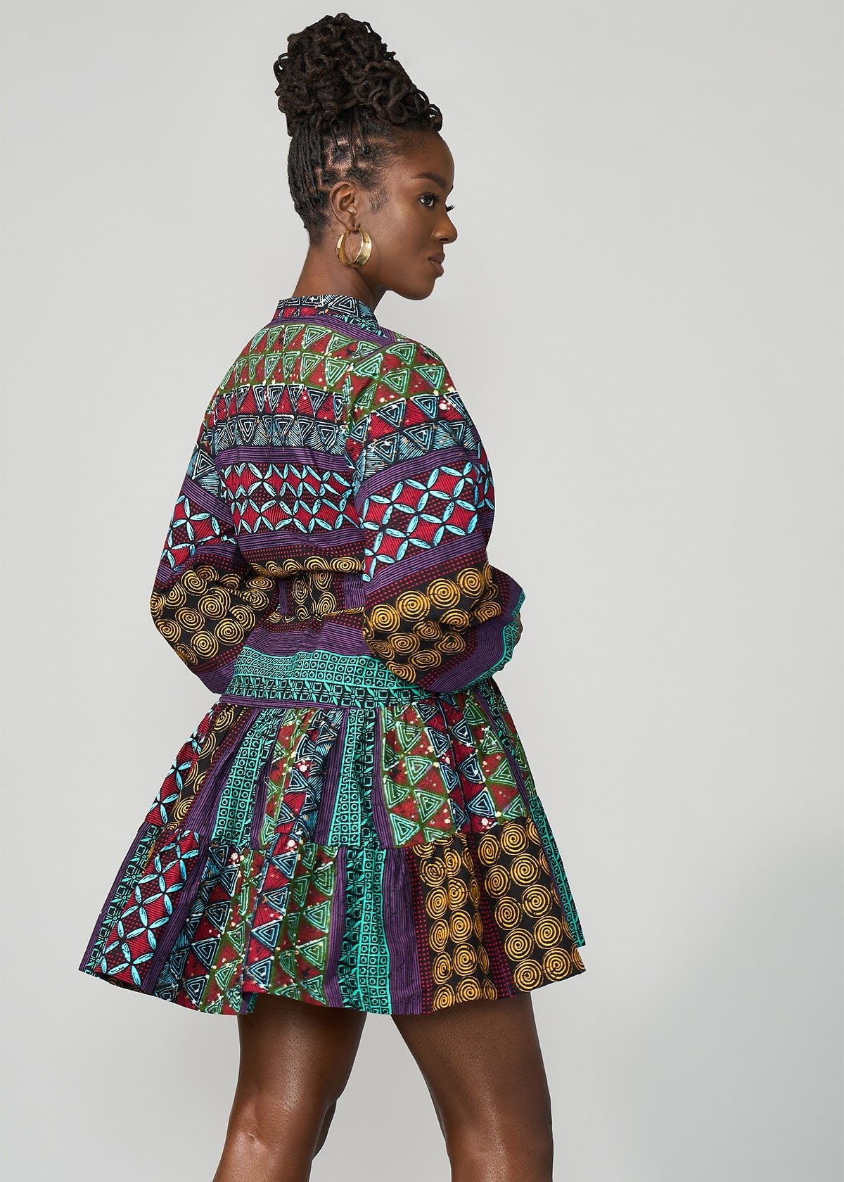 Malia Women's African Dress (Teal Maroon Multipattern) - D'IYANU