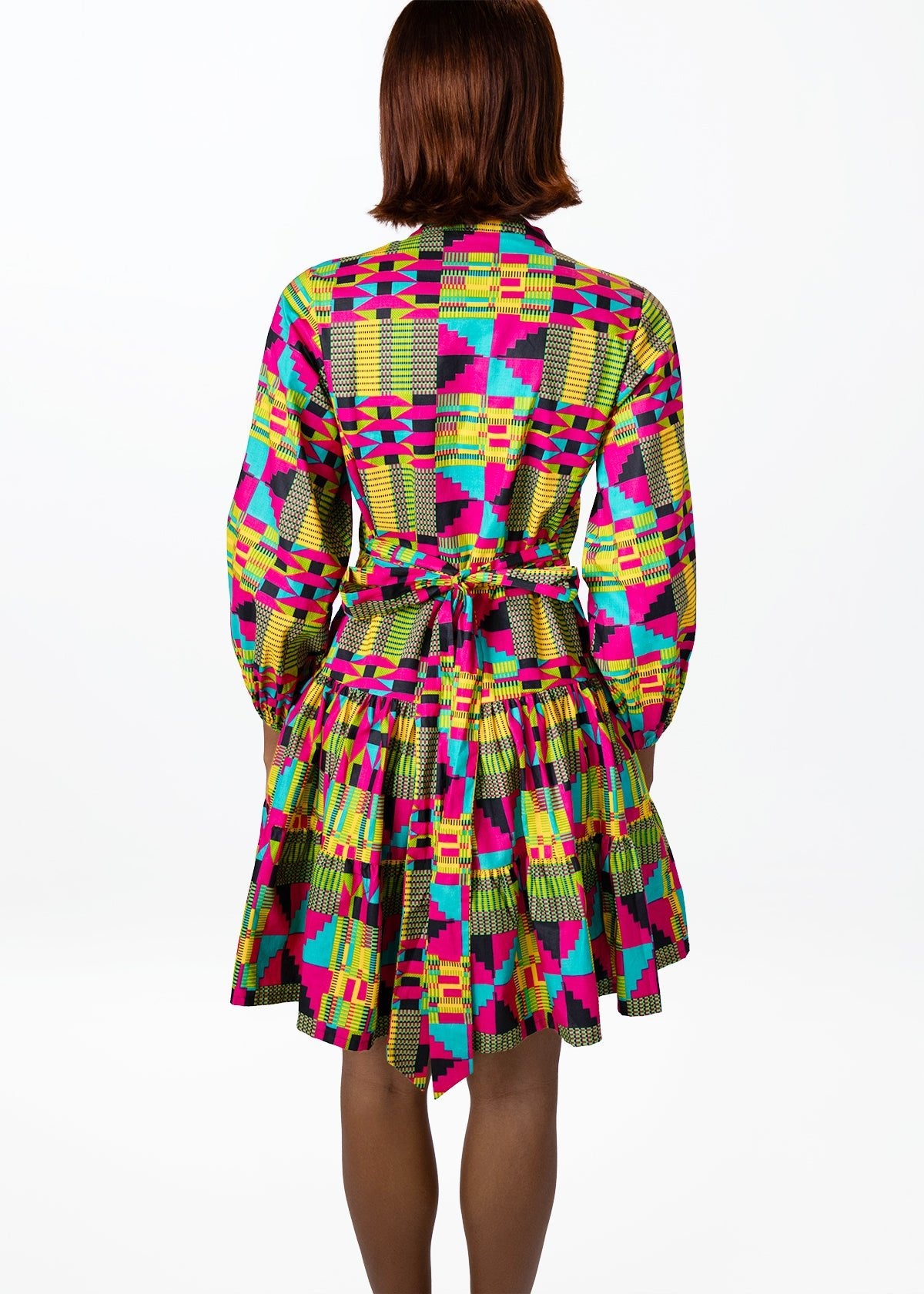 Malia Womens African Print Mini Dress (Raspberry Yellow Kente) - D'IYANU