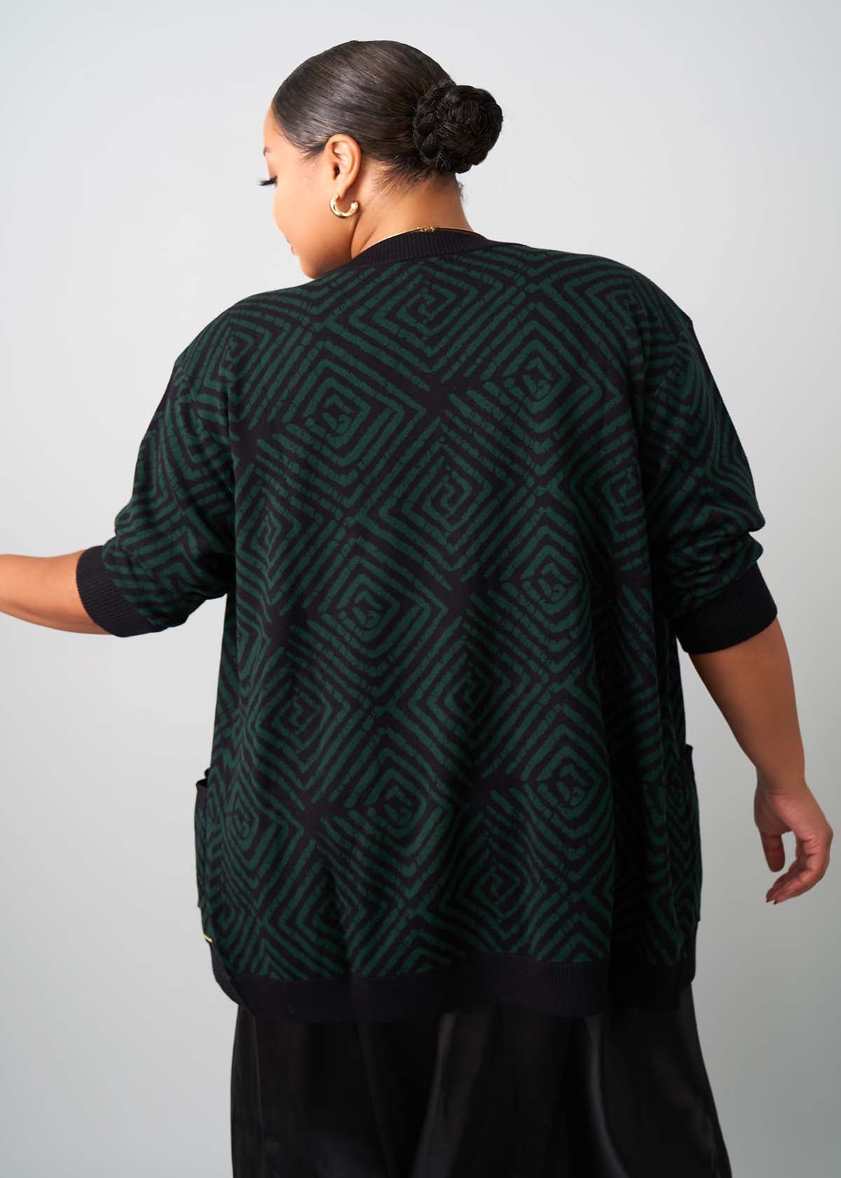 Mansa Women's African Print Oversized Cardigan (Malachite Diamond Adire) - D'IYANU