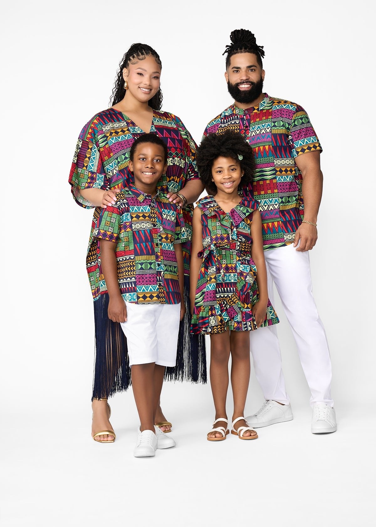 Mariama Girl's African Print Ruffle Sleeveless Dress (Green Navy Kente) - Clearance - D'IYANU