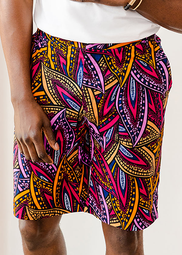 Debare African Print Shorts (Sunset Leaves)