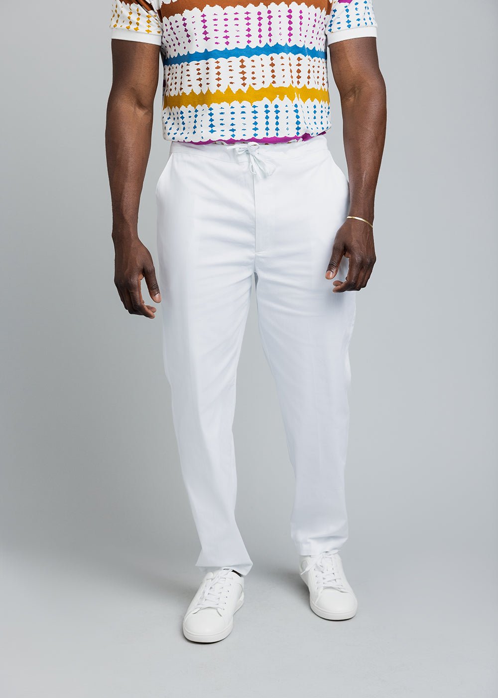 Adil Men's Traditional Dress Pants with Drawstring (White) - D'IYANU