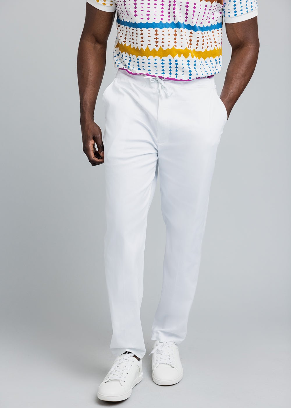 Adil Men's Traditional Dress Pants with Drawstring (White) - D'IYANU