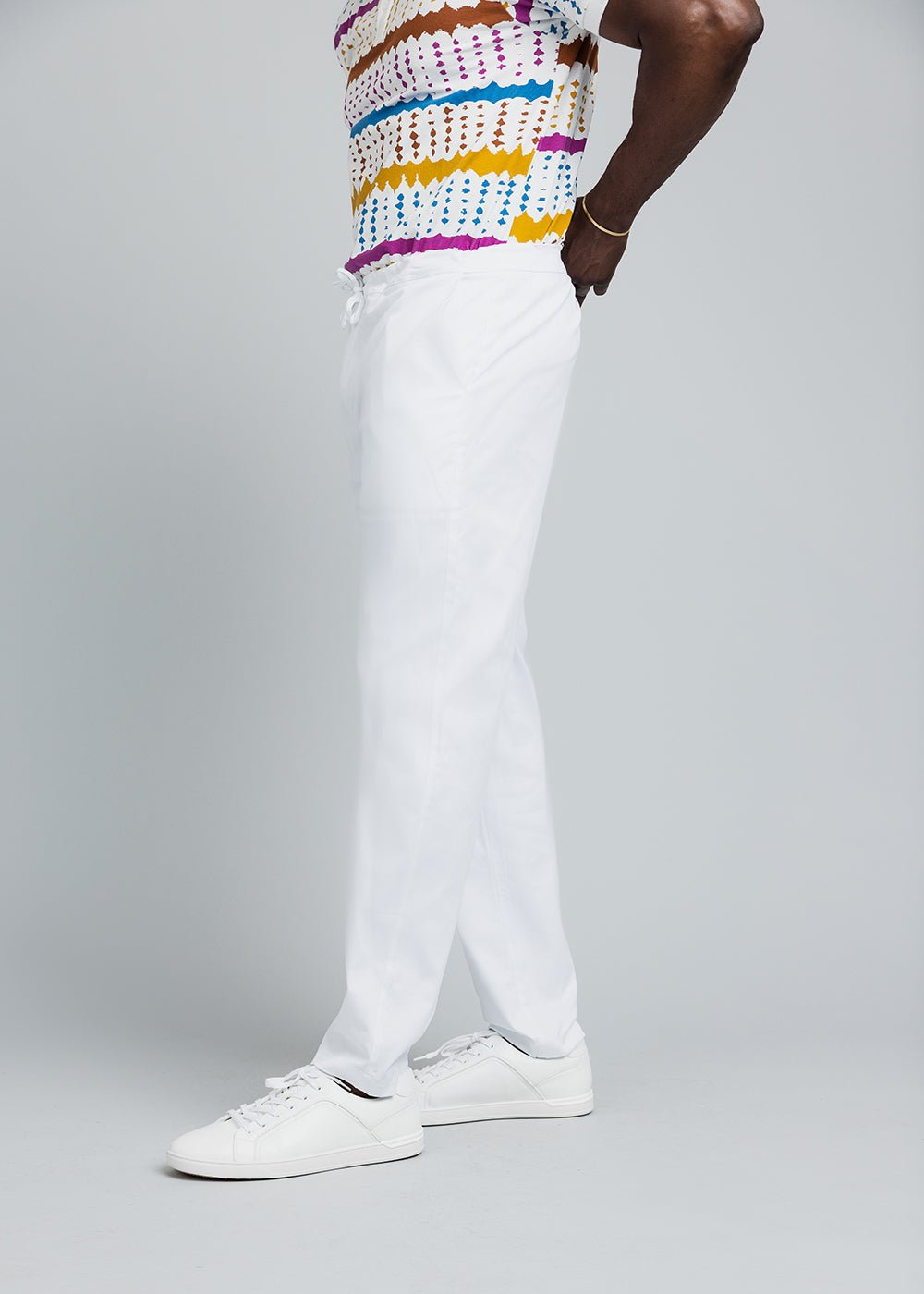 Adil Men's Traditional Dress Pants with Drawstring (White) - D'IYANU