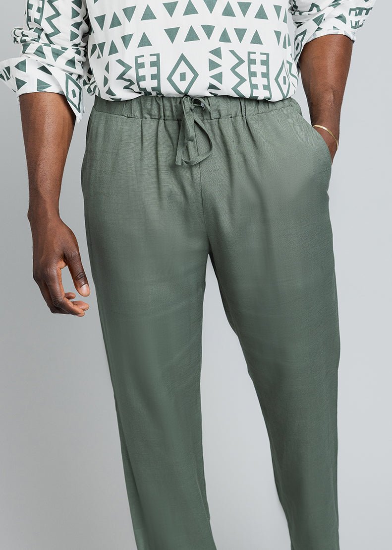 Asan Men's Linen Blend Pants (Olive) - D'IYANU