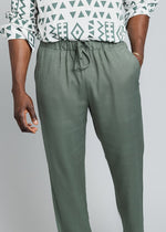 Asan Men's Linen Blend Pants (Olive) - D'IYANU