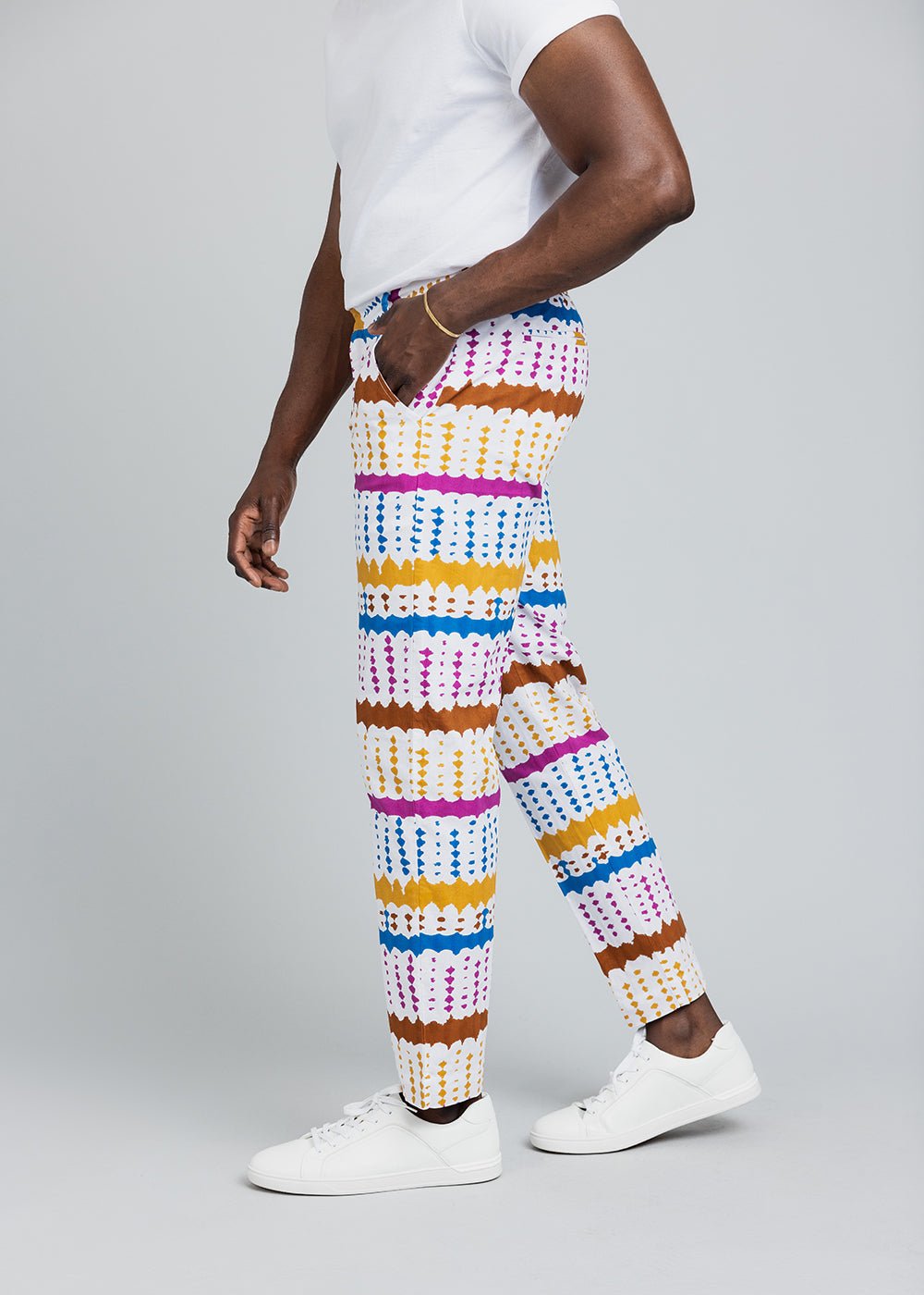 Hadjar Men's African Print Trousers (White Nautical Adire) - D'IYANU