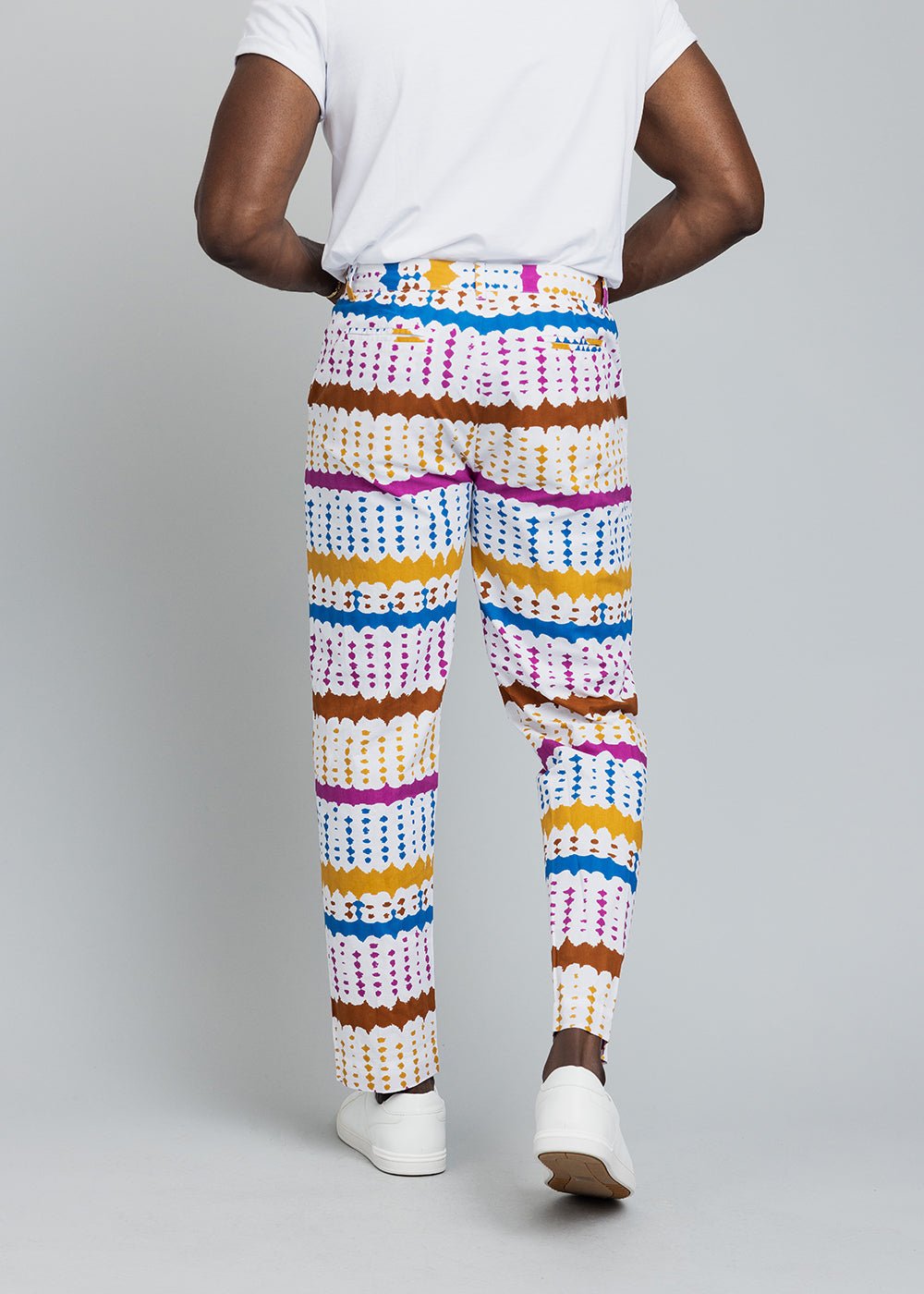 Hadjar Men's African Print Trousers (White Nautical Adire) - D'IYANU