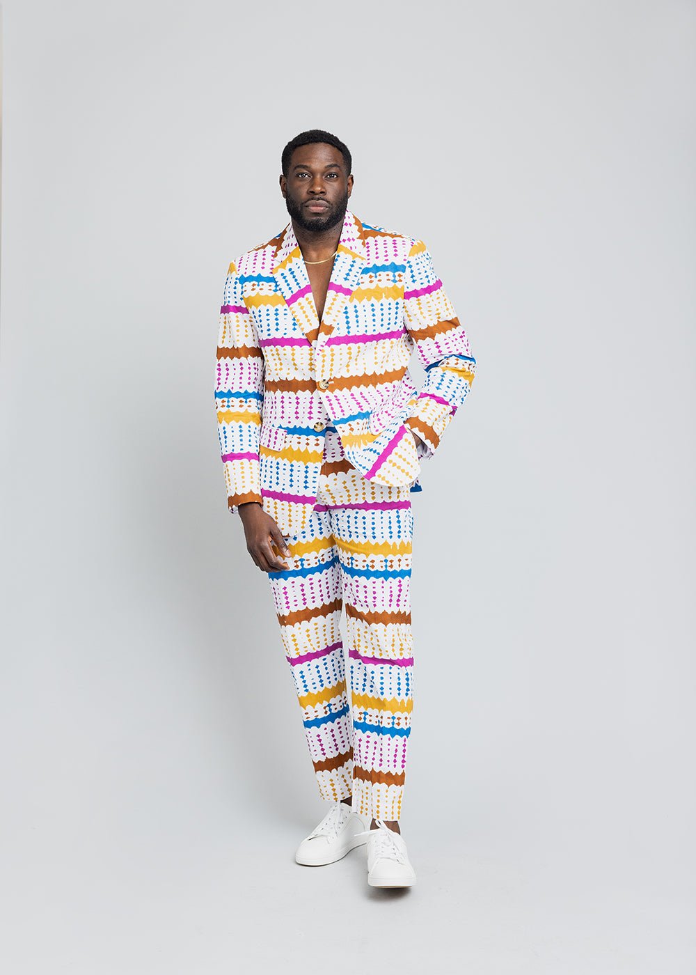Hami Men's African Print Blazer (White Nautical Adire)- Clearance - D'IYANU