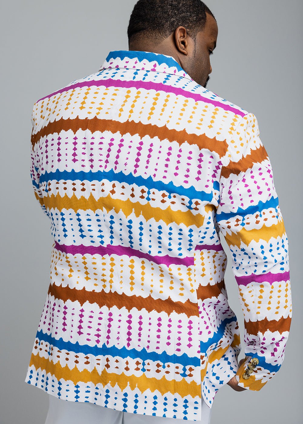 Hami Men's African Print Blazer (White Nautical Adire)- Clearance - D'IYANU