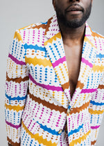 Hami Men's African Print Blazer (White Nautical Adire)- Clearance - D'IYANU