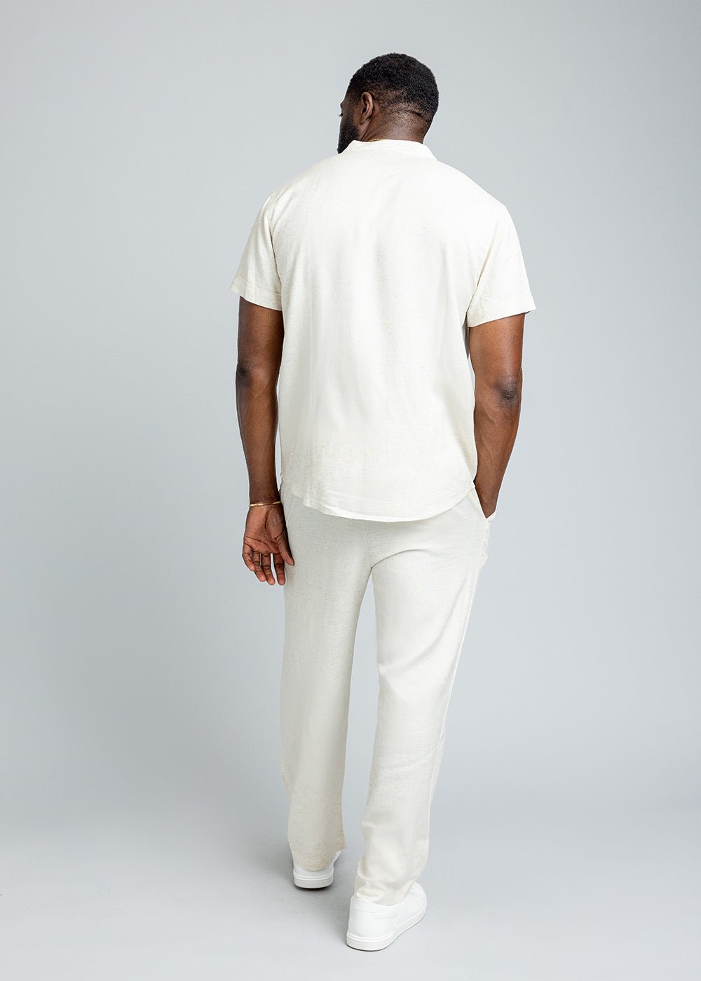 Refiloe Men's African Linen Blend Tunic Shirt (Sand) - D'IYANU