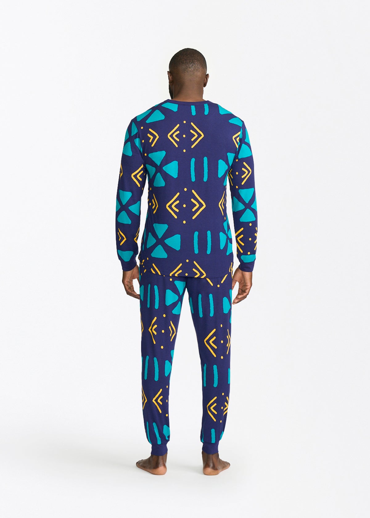 Mobisi Men's African Print Pajama Set (Navy Gold Mudcloth) - D'IYANU