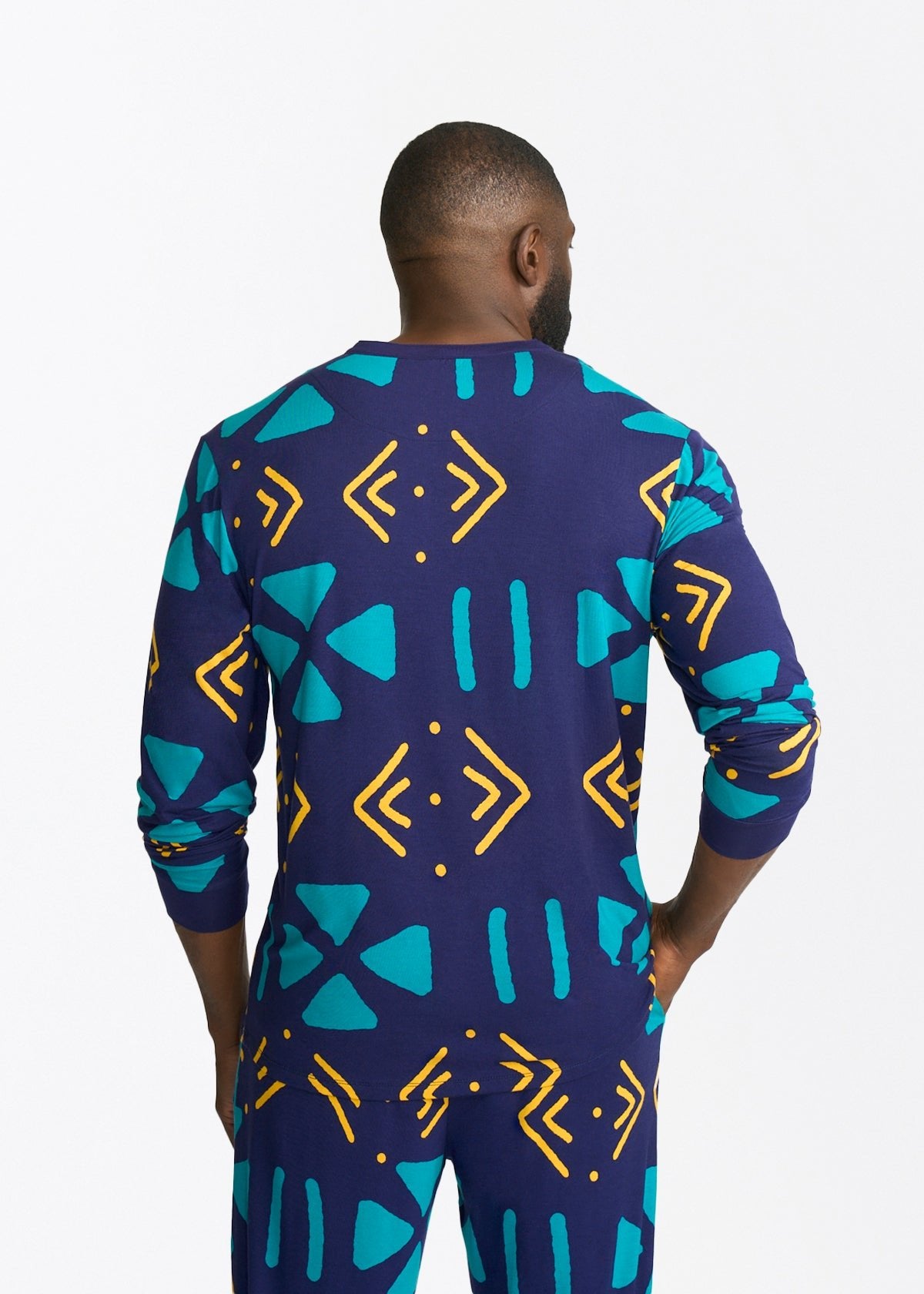 Mobisi Men's African Print Pajama Set (Navy Gold Mudcloth) - D'IYANU