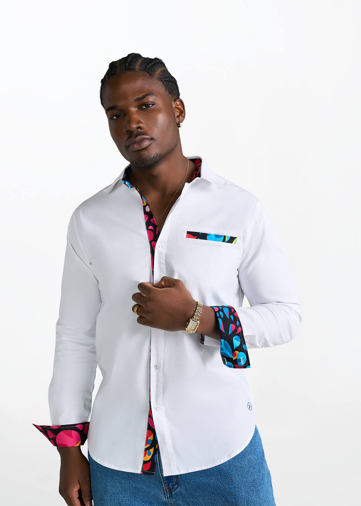 Naeem Men's African Print Button-Up Shirt (Fuschia Kaleidoscope) - D'IYANU