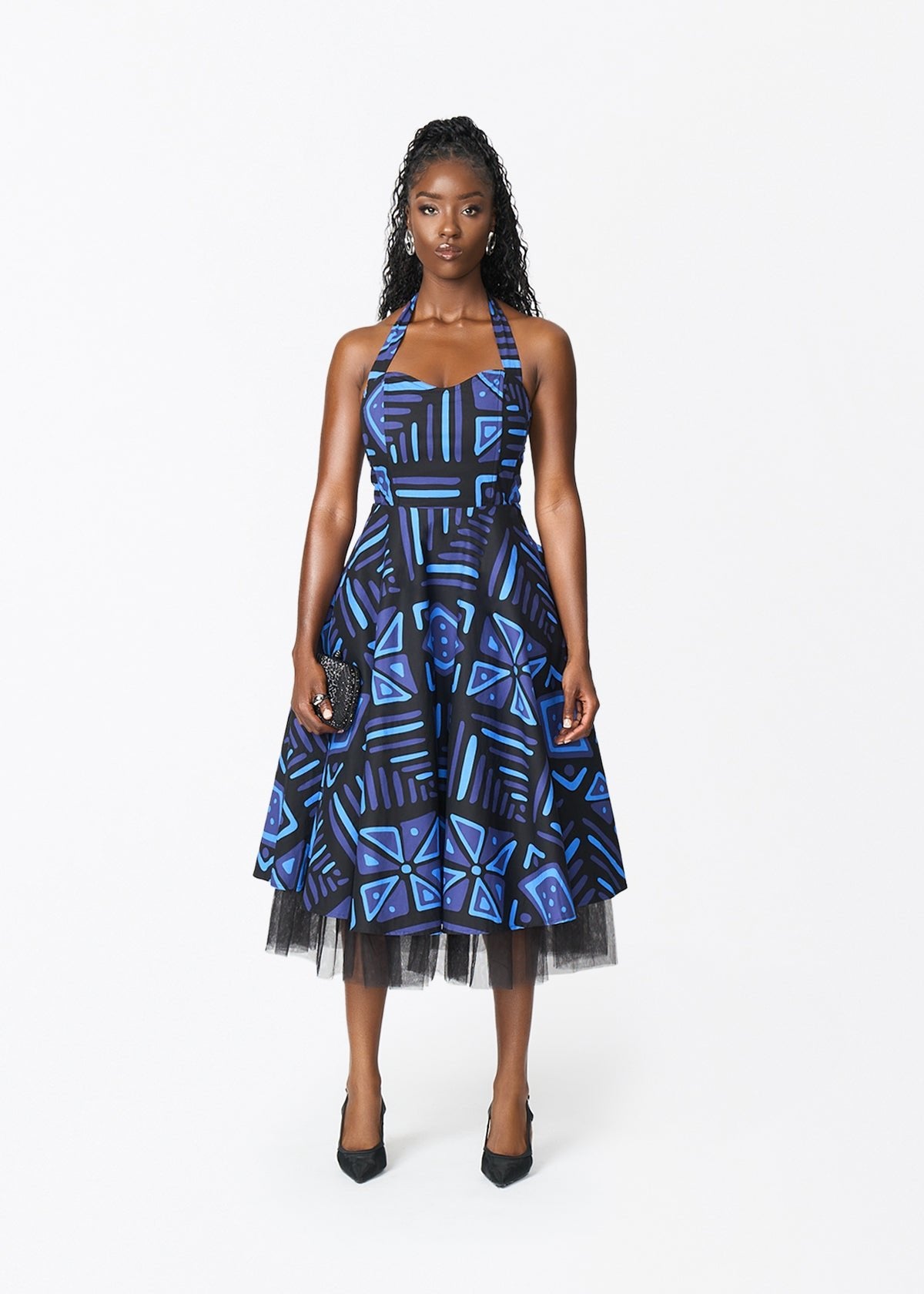 Nanya Women's African Print Corset Dress (Black Sapphire Tribal) - D'IYANU