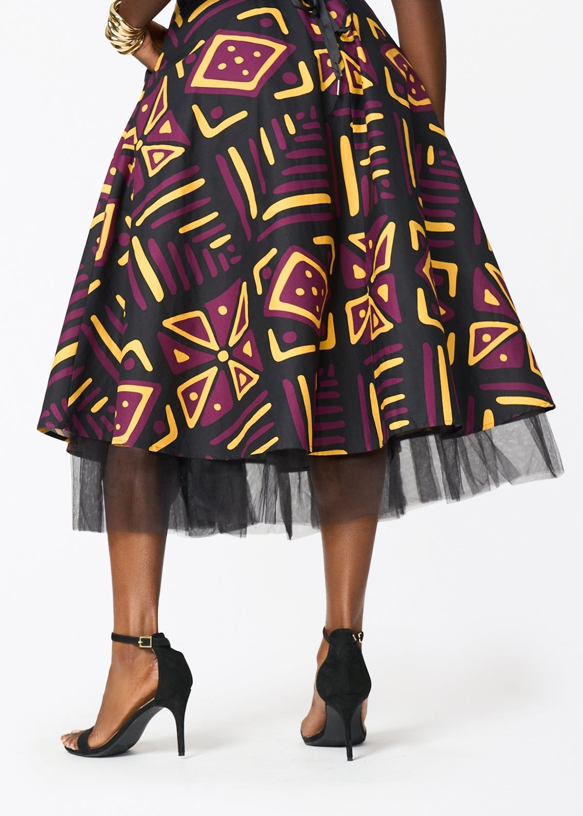 Nanya Women's African Print Corset Dress (Plum Black Tribal) - D'IYANU