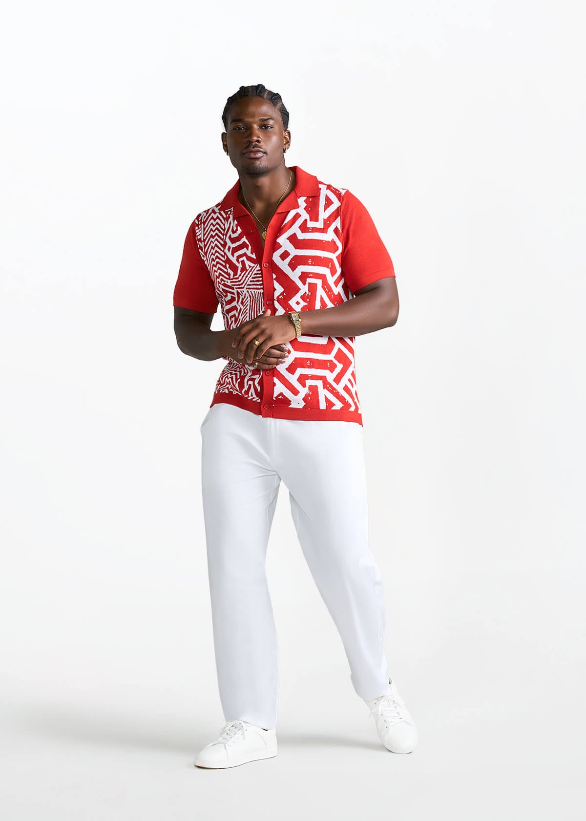 Obi Men's African Print Knit Shirt (Brick Mix Multipattern) - D'IYANU