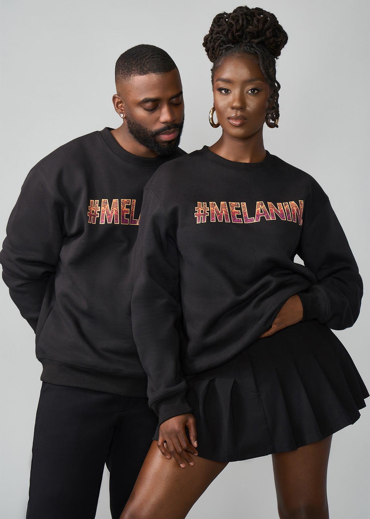 Oloro Unisex African Print Melanin Graphic Sweatshirt (Black/Orange Purple Batik) - D'IYANU