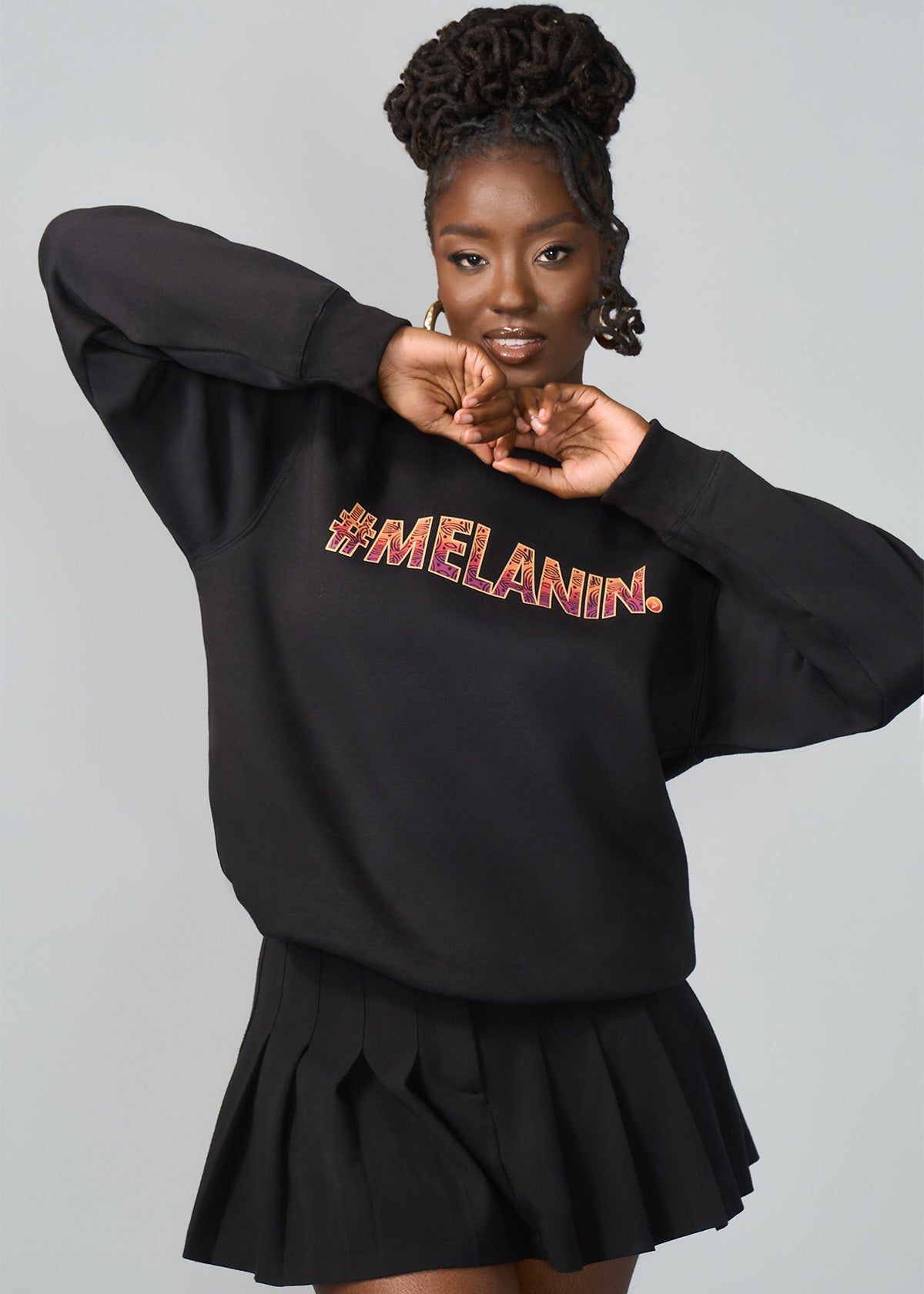 Oloro Unisex African Print Melanin Graphic Sweatshirt (Black/Orange Purple Batik) - D'IYANU