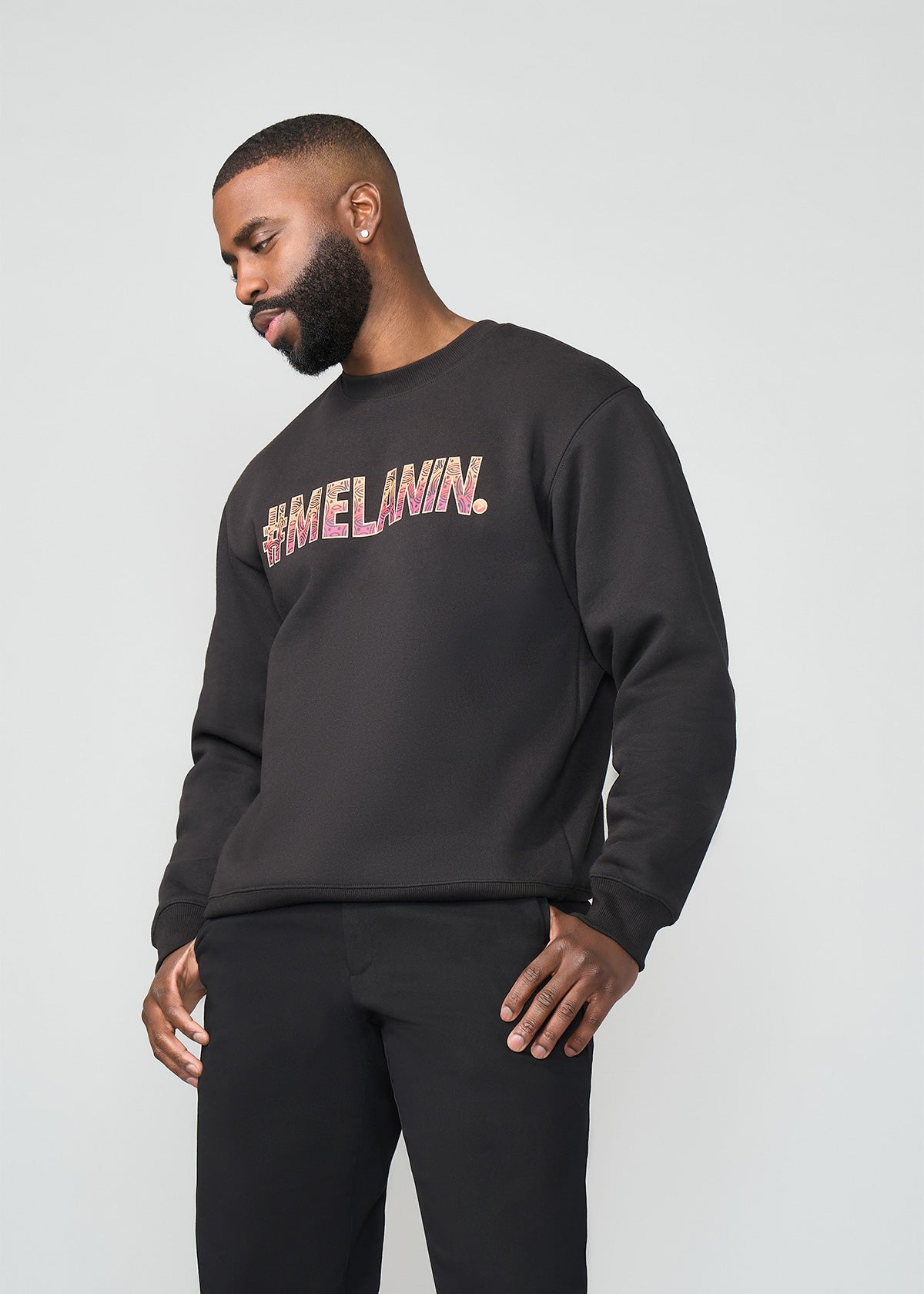 Oloro Unisex African Print Melanin Graphic Sweatshirt (Black/Orange Purple Batik) - D'IYANU