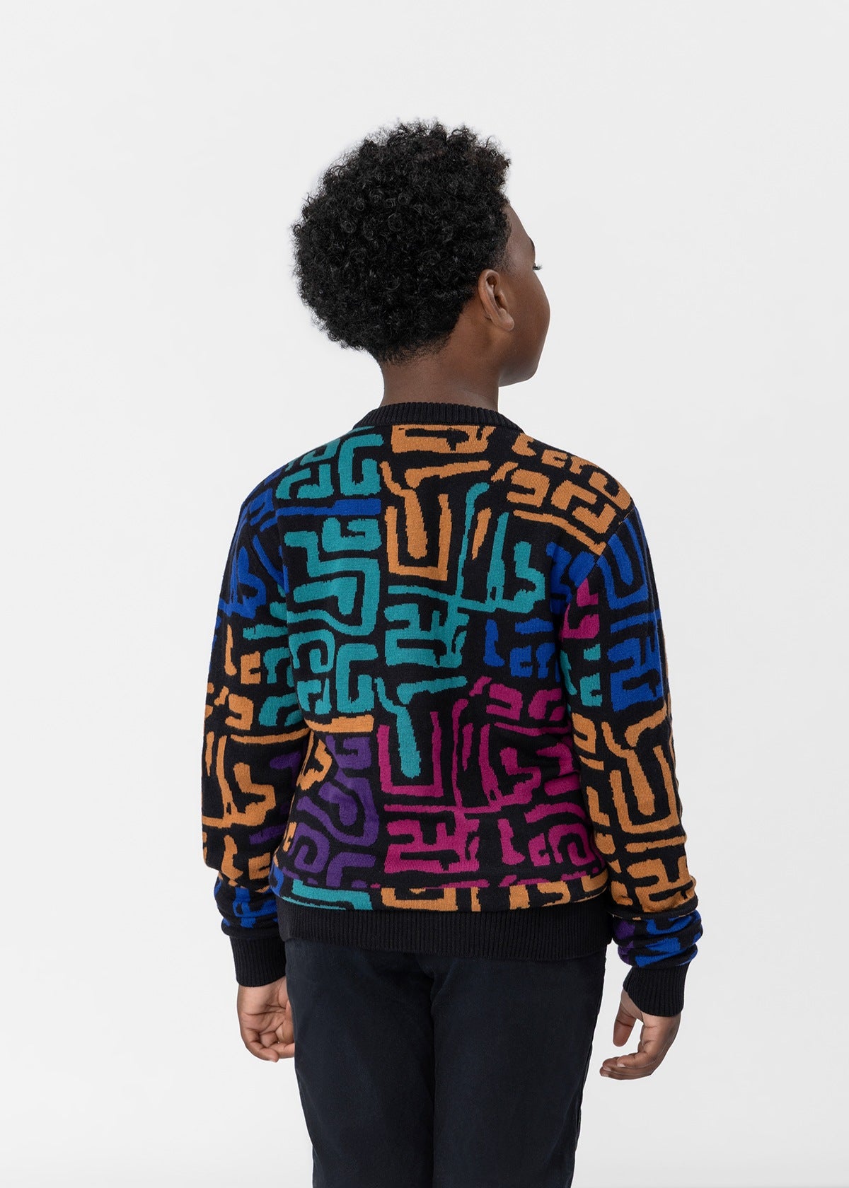 Oma Kids Unisex African Print Sweater (Ebony Multi Geometric) - D'IYANU