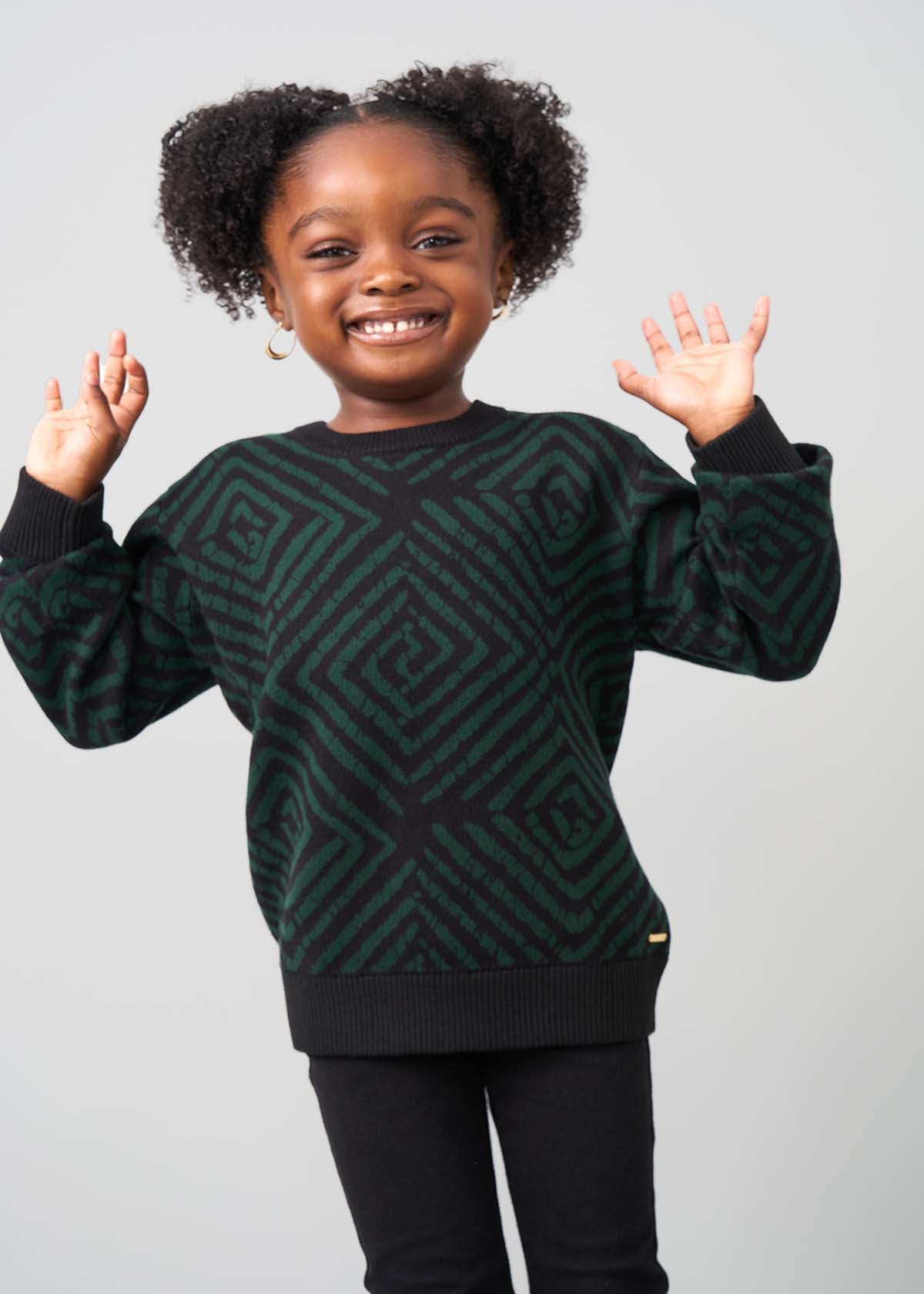 Oma Kids Unisex African Print Sweater (Malachite Diamond Adire) - D'IYANU