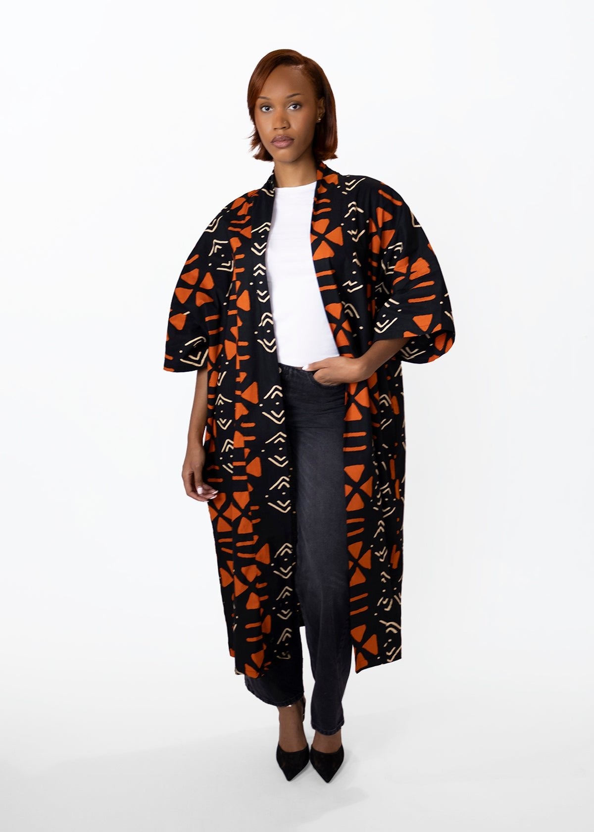 Ondina Women's African Print Kimono (Natural Mudcloth) - D'IYANU