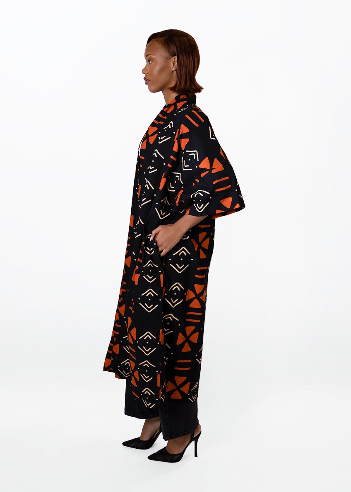 Ondina Women's African Print Kimono (Natural Mudcloth) - D'IYANU