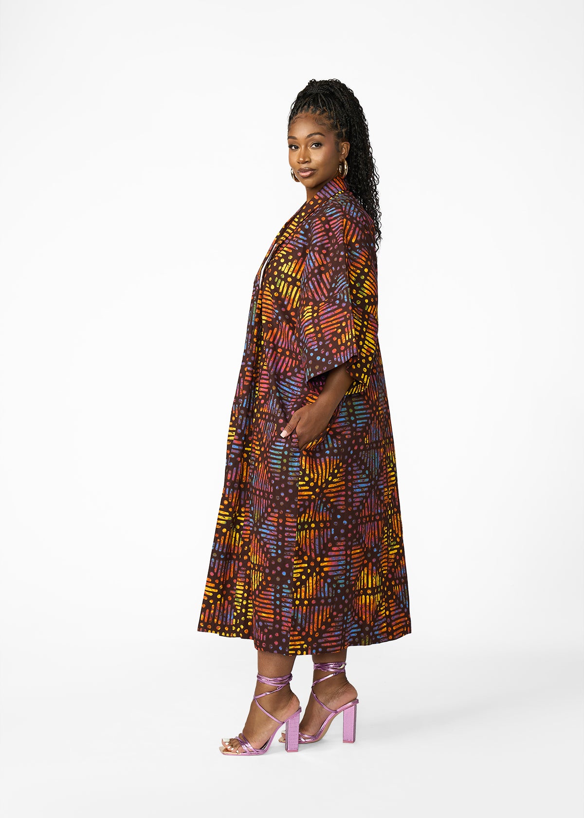 Ondina Women's African Print Kimono (Sunset Adire)