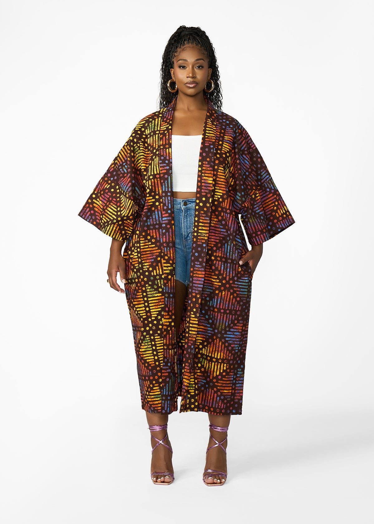 Ondina Women's African Print Kimono (Sunset Adire) - D'IYANU