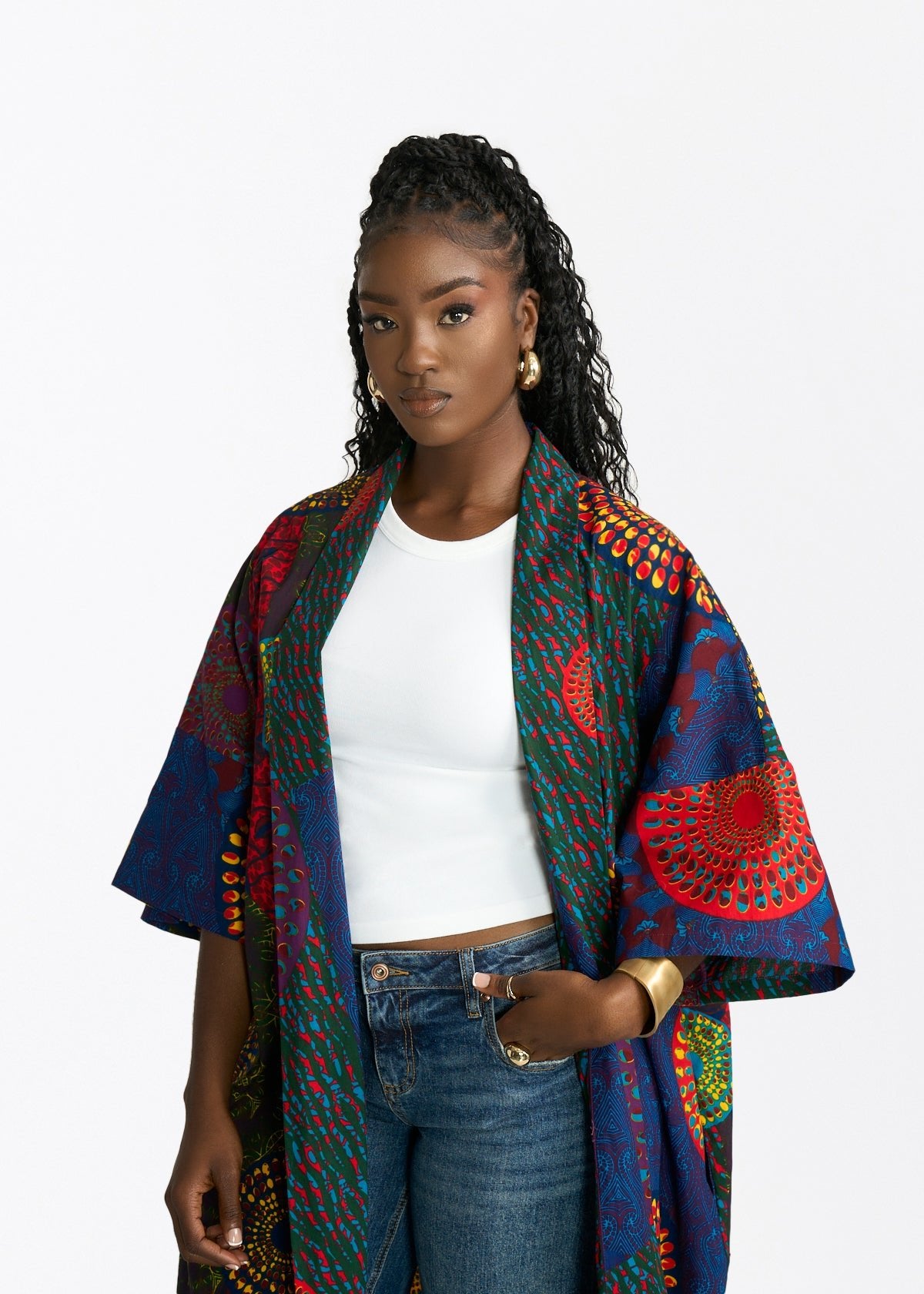 Ondina Womens African Print Kimono (New Harvest Multipattern - D'IYANU