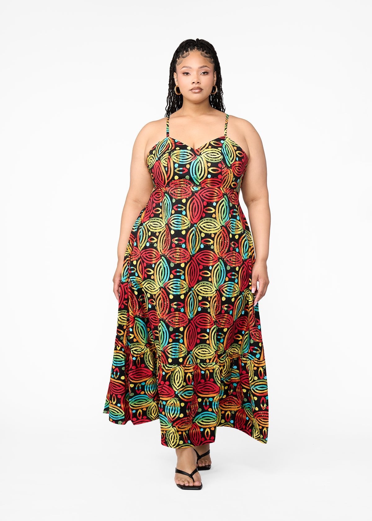 Oneyka Women's African Print Cut-Out Maxi Dress (Black Rasta Batik) - D'IYANU