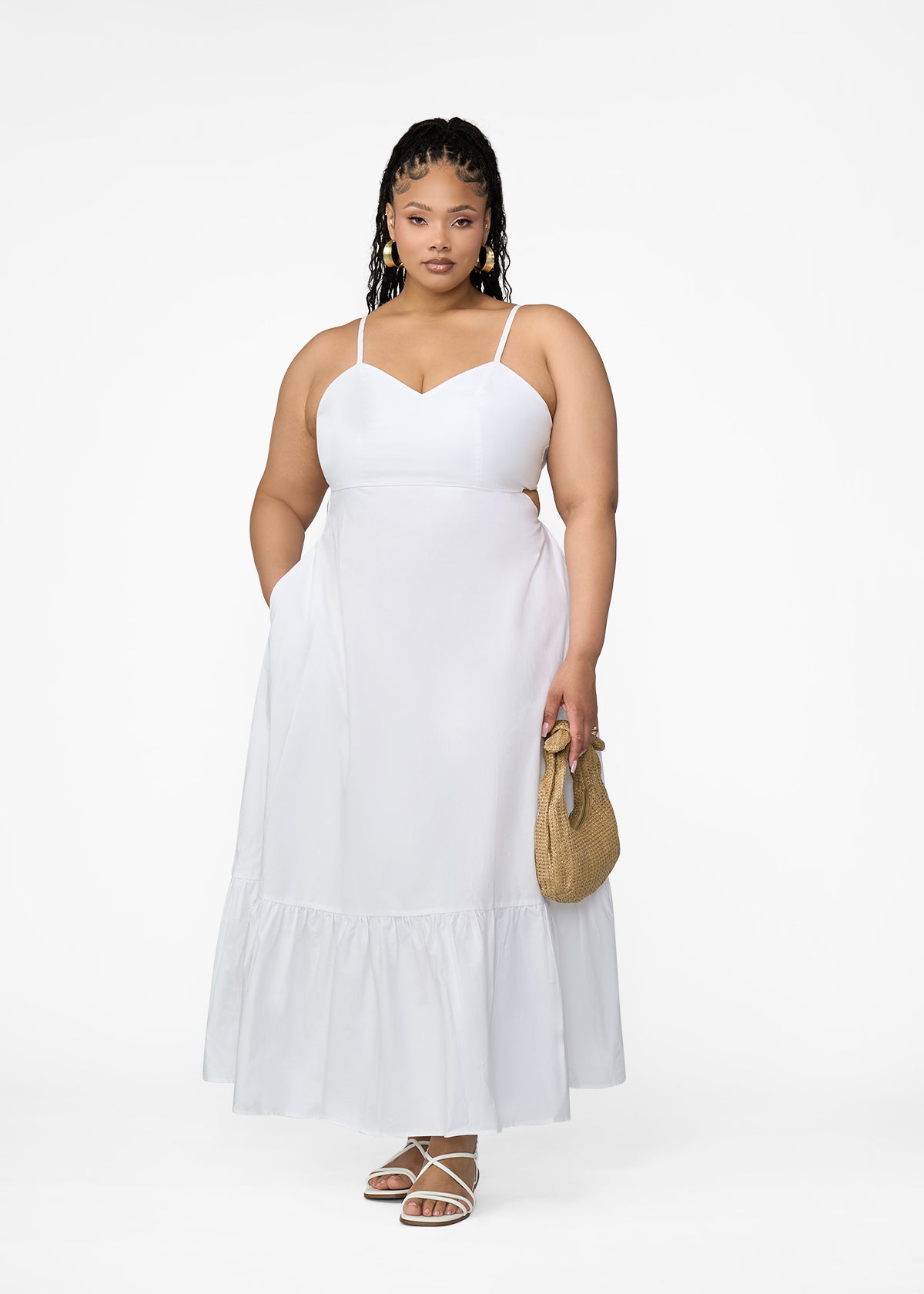 Oneyka Women's African Print Cut-Out Maxi Dress (White) - D'IYANU