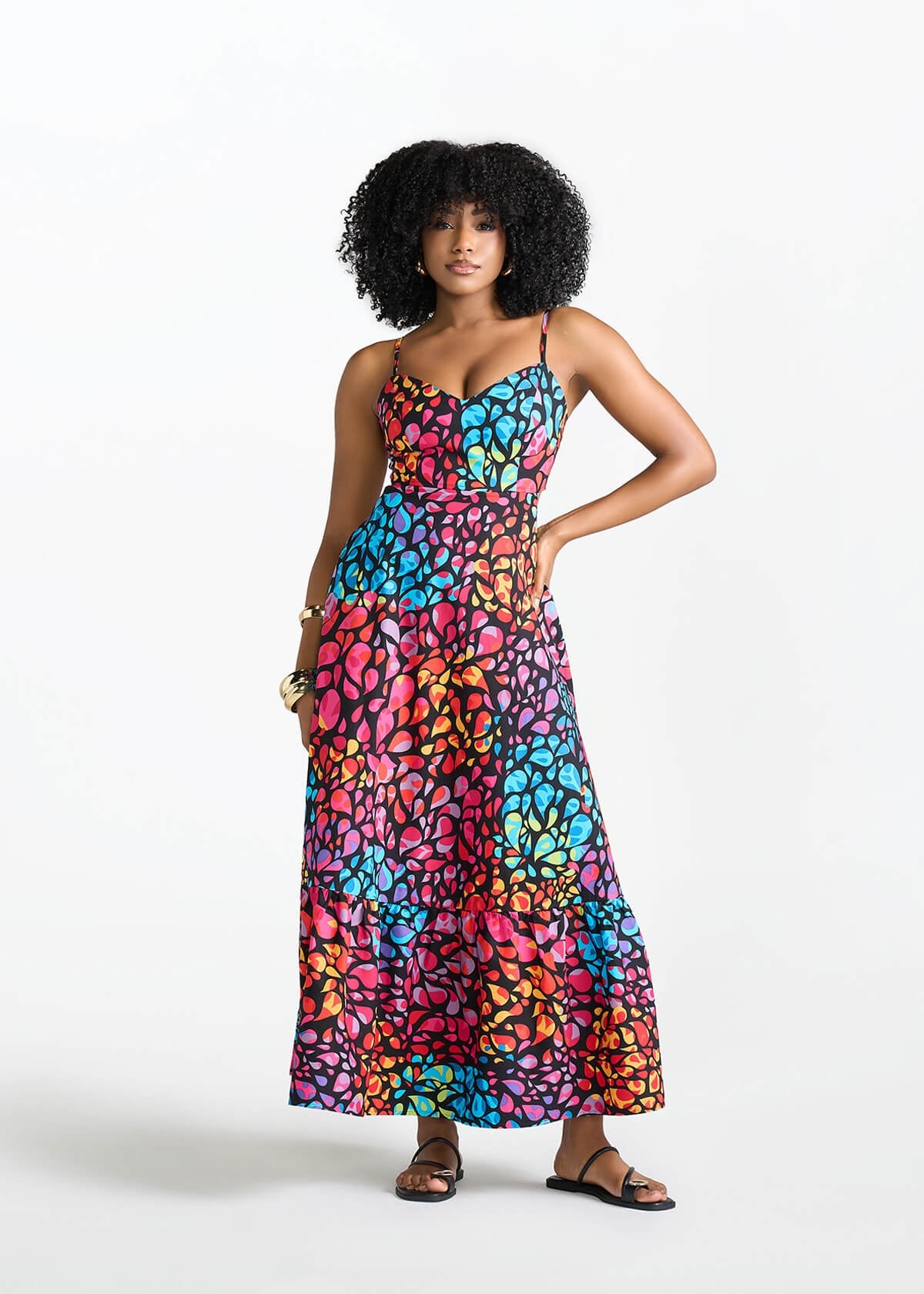 Oneyka Women's African Print Cut Out Maxi Dress (Fuchsia Kaleidoscope) - D'IYANU